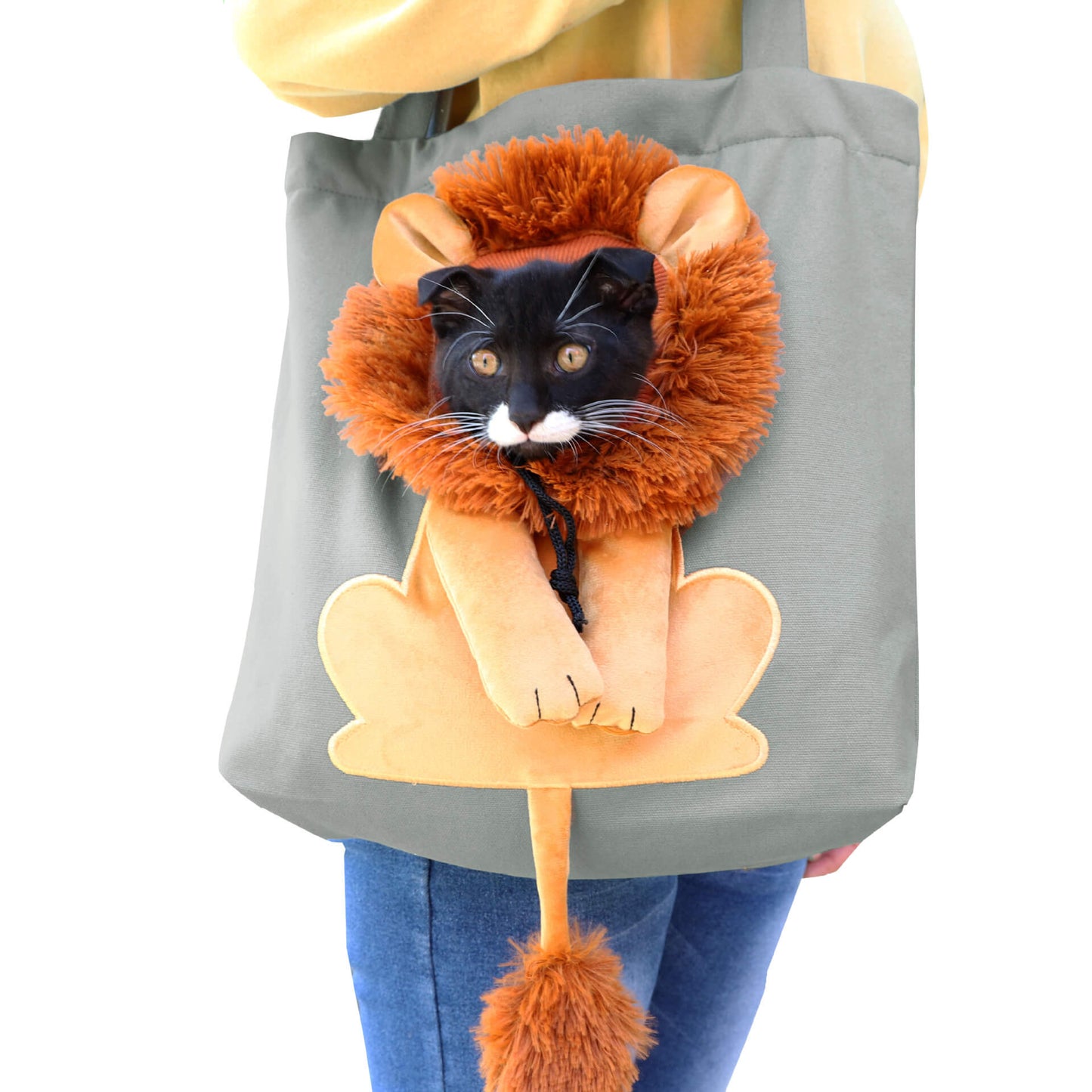 Lion Cat Carrier Bag | Canvas Tote Handbag Cat Carrier | Bag With Hole For Cat Head | Pet Grow