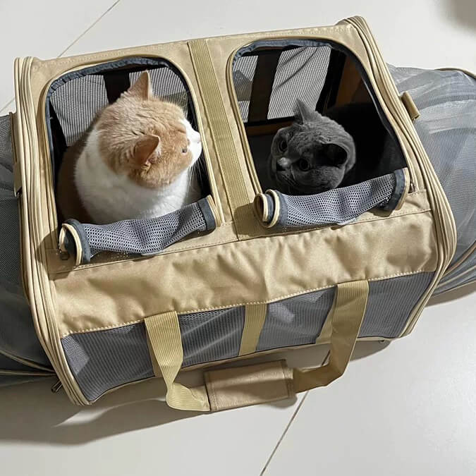 Portable Bag for 2 Pets |Cat Carriers Expandable Two Pet Carrier | 2 Pet Carrier for Car | Petic Grow